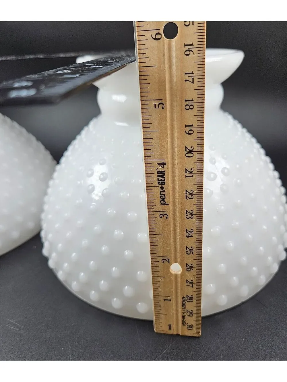 Matched Pair Vintage Hobnail Milk Glass Lamp Shades, 2